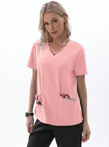 TaskEZ Women Scrub Uniforms Top 4-Pocket Crisscross Scrub Uniform Top