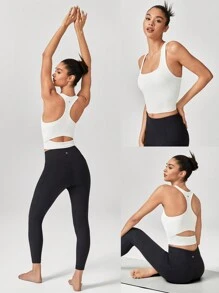 GLOWMODE FeatherFit™-Sujetador deportivo de espalda nadadora acanalado y recortado con recorte, top deportivo de soporte ligero y bajo impacto para yoga y uso diario - Blanco - Ver 7