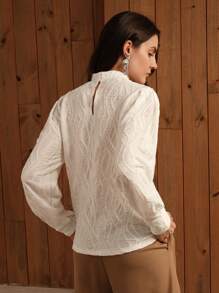 Anewsta Women's Elegant Commuter Rib Knit White Soft T-Shirt - White - View 2