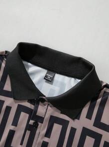 Manfinity Mode Men's Plus Size Casual Geometric Pattern Short Sleeve Casual Commute Polo Shirt, Summer, Going Out Brown Polo For Men