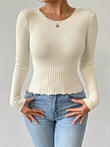 Chiquease Women's Autumn And Winter Solid Color Round Neck Long Sleeve Casual Slim Sweater, Knit Pullover Fall - Apricot - View 3