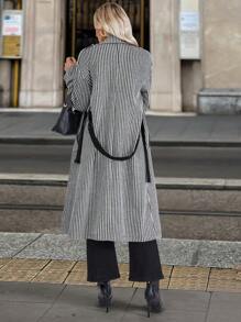 SHEIN Clasi 女士休闲通勤时尚商务撞色罗纹纹理中长款常规羊毛大衣保暖 - 彩色 - 查看 2