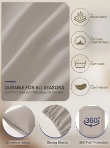 3入組/套素色床笠套裝不附帶填充物現代素色床上用品床笠套裝適用於臥室 - 卡其色 - 查看 8