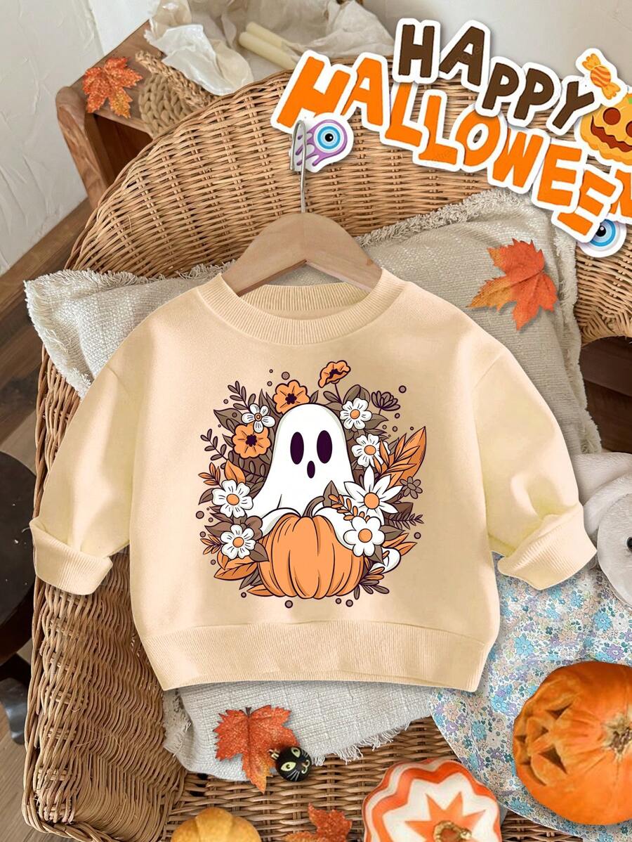 SHEIN Baby Girl Knitted Loose Fit Thick Pullover Sweatshirt,Suitable For Fall/Winter - Apricot - View 1