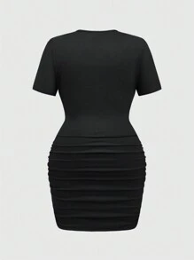 ROMWE Grunge Punk Đầm bodycon xếp ly chữ V sâu gợi cảm Punk Skull Gothic Snake Print Metal Lace Up Sexy Plus Size, dành cho mùa hè - màu đen - Xem 2