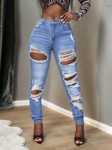 SHEIN Slayr Quần Jeans Skinny Cạp Giữa Thường Ngày - Rửa trung bình - Xem 3