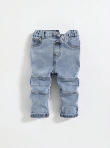SHEIN Jeans en denim stretch bleu clair pour bébés garçons