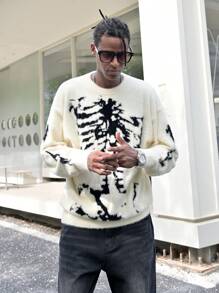 Manfinity EMRG Jersey de punto con patrón de calavera de moda para hombres en otoño - Albaricoque - Ver 3