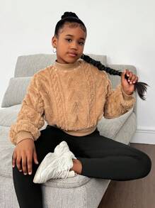 SHEIN 2 piezas Conjunto informal para niñas preadolescentes de sudadera holgada de punto waffle teñido anudado y pantalón relajado