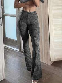 Women Solid Color Ribbed Slim Fit Flare Leggings