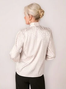 SHEIN LUNE Women's Elegant Leopard Print Jacquard Tie Collar Shirt, Spring Autumn - Apricot - View 2