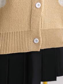 Soleia Plus Size Women V-Neck Button Front Loose Floral Textured Cardigan In Beige And White - Khaki - View 6