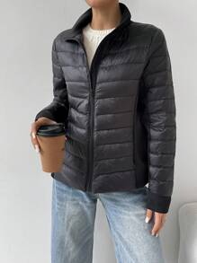 SHEIN EZwear Women's Solid Color Long Sleeve Casual Hooded Down Coat