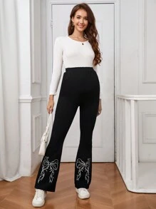 SHEIN Quần Jeans ống loe in họa tiết bướm cho bà bầu, dành cho bà bầu - màu đen - Xem 5