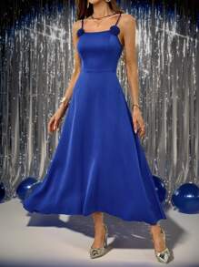 SHEIN Belle Váy dạ hội trang trọng đính ren màu trơn cho nữ (thêu dày), Váy dạ hội bán trang trọng, Dự tiệc sinh nhật, Tiệc mừng khách dự tiệc cưới - Xanh đậm - Xem 1