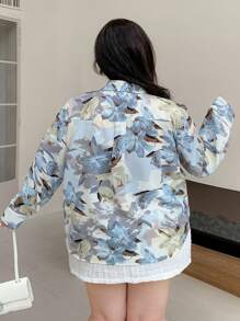 Dazy Plus Plus Size Floral Print Shirt Collar Regular Blouse - Multicolor - View 2