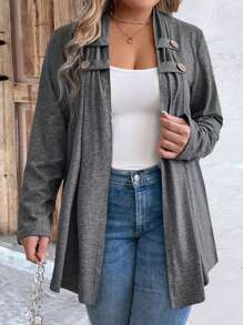SHEIN LUNE Plus Size Spring & Autumn Decorative Button Jacket