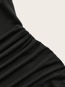 SHEIN EZwear Plus Drawstring Side Hoodie Dress Graduation,Back To School Outfits,Graduation,Teacher Outfits For Women,Back To School Winter Fall Autumn - Black - View 3