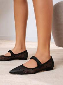 SHUZIA Bailarinas de estilo Mary Jane con puntera puntiaguda, tacón plano y decoración de lunares encantador y casual para mujeres