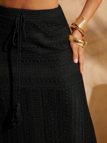 SHEIN Unity Crochet Cami Top & Maxi Skirt Summer Two Pieces Set - Black - View 5