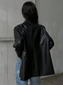 DAZY 女士宽松PU皮西装外套，秋季商务装