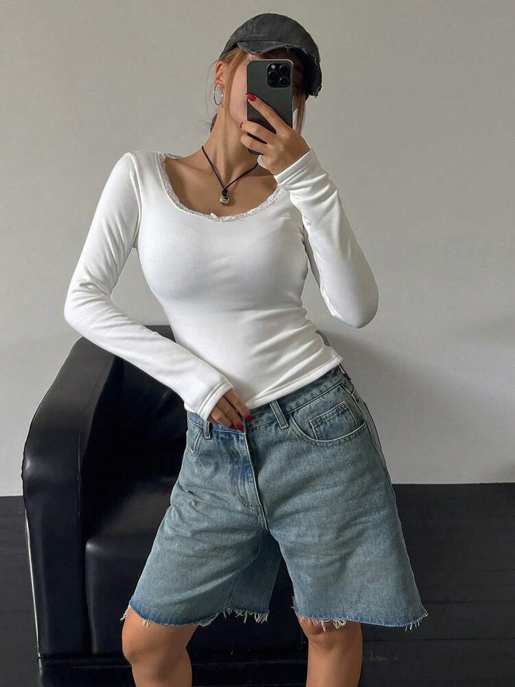 Women's Slim Fit Thermal Lined Crew Neck Long Sleeve T-Shirt, Thermal Lined