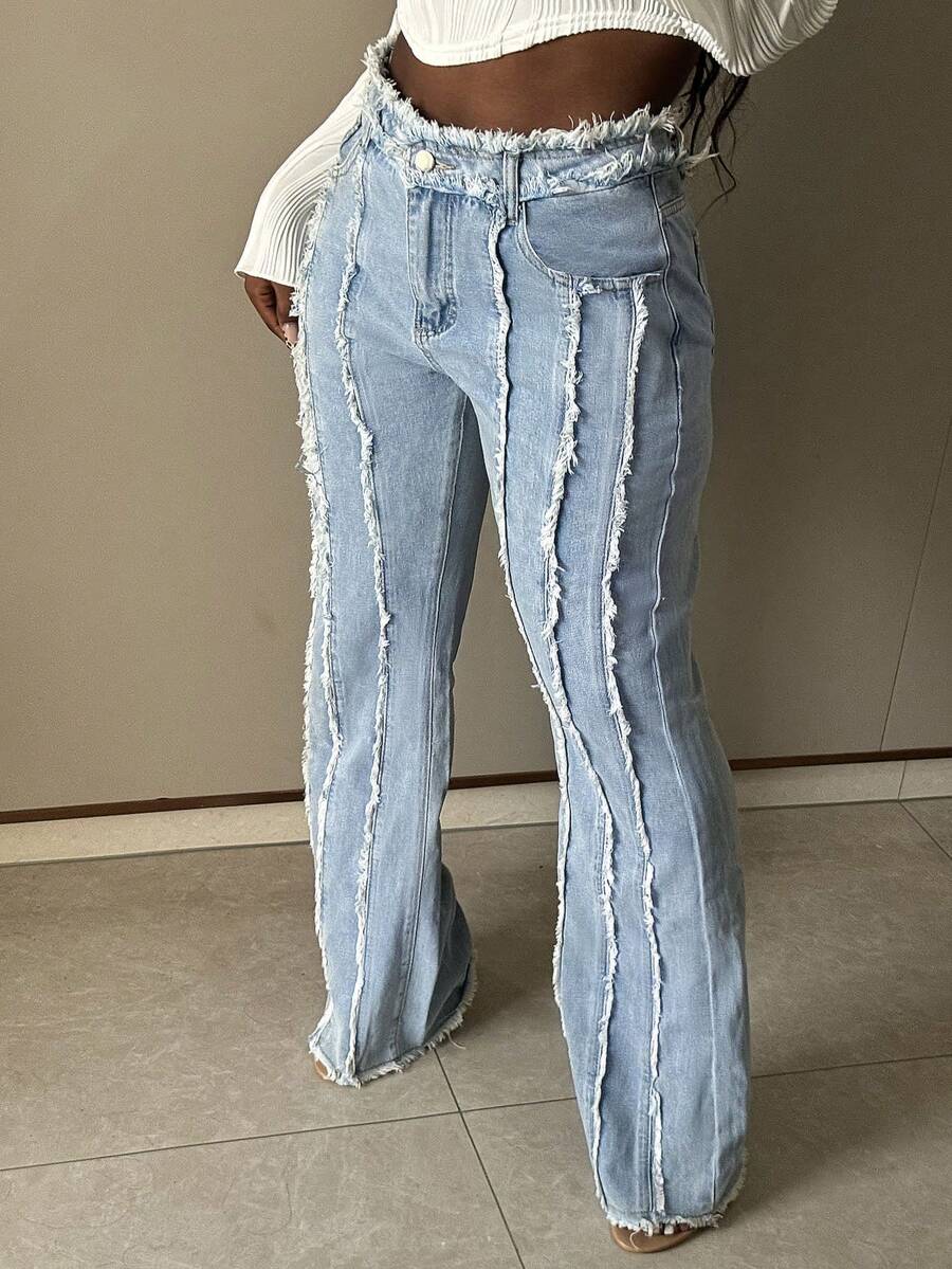 Amerikanische Streetwear Mode Frauen Jeans mit ausgefranstem Saum