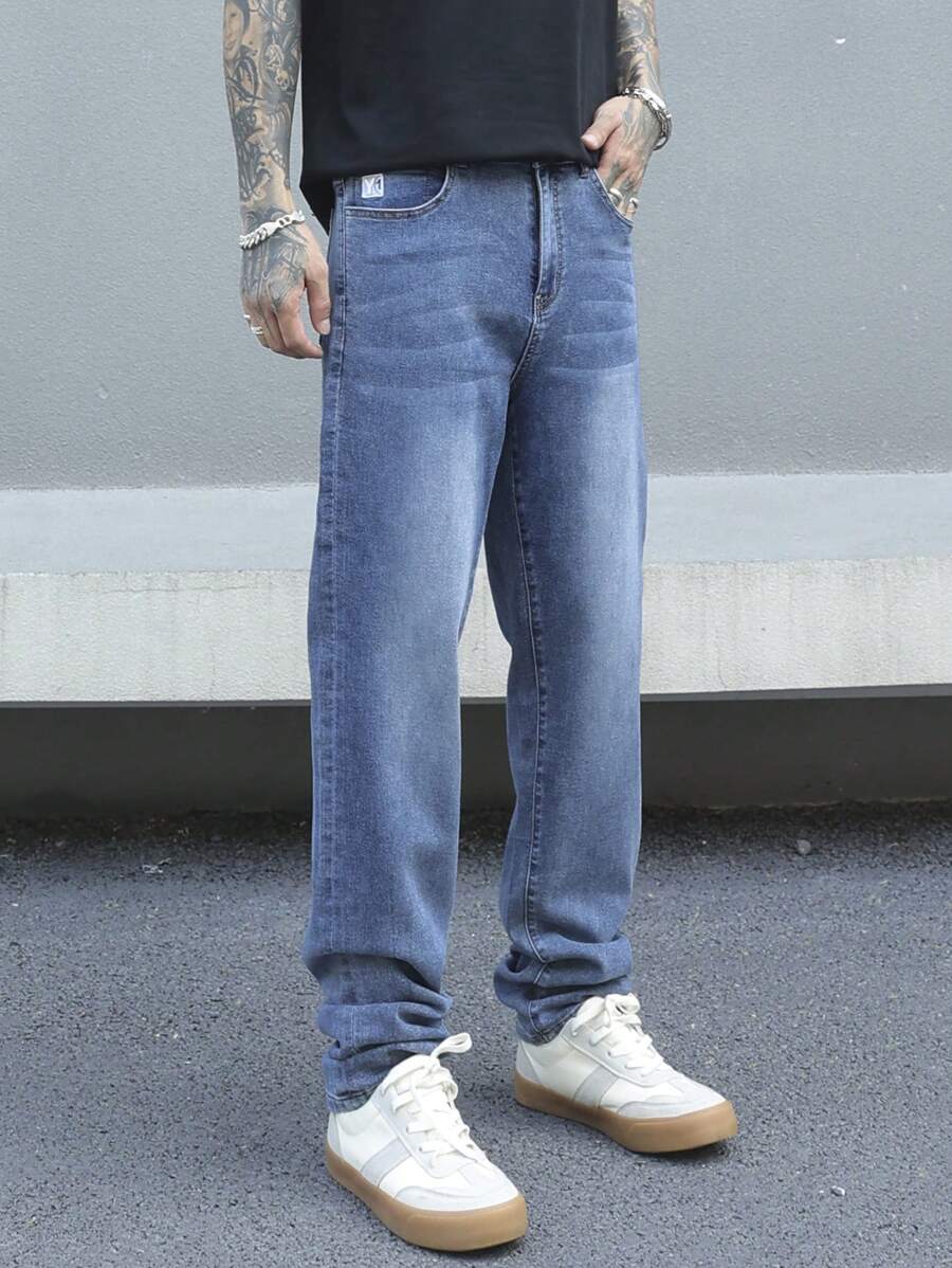 Manfinity EMRG Men's Casual Washed Straight-Leg Jeans - Blue - View 1