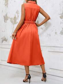 EMERY ROSE Đầm Maxi Không Tay Cổ Đứng Kiểu Chữ A Tối Giản Màu Trơn Cho Nữ Mặc Hàng Ngày - trái cam - Xem 2