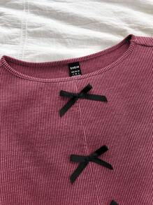 Soleia Áo ba lỗ họa tiết sọc retro jacquard giản dị cho nữ đi nghỉ mát có đường xẻ phía trước và giữa, trang trí nơ - Gỗ đỏ - Xem 3