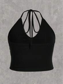 SHEIN EZwear 大码女式休闲针织挂脖背心，夏季 - 玫瑰紅 - 查看 8