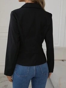 SHEIN Clasi Áo khoác Blazer trơn màu giản dị, mùa thu - màu đen - Xem 2