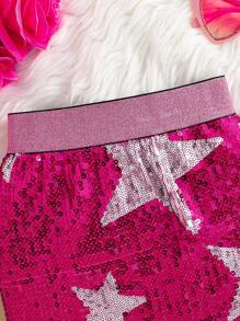Falda con estampado de estrellas y lentejuelas para niña, falda para actuaciones, ropa de fiesta, para Navidad - Rosa Fucsia - Ver 4