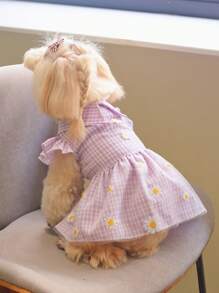 PETSIN 紫色格子可爱公主裙，田园风宠物裙 - 淡紫色 - 查看 5