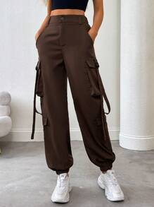 Chiquease Quần Jogger Màu Trơn Thường Ngày - Cà phê nâu - Xem 3