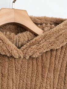 SHEIN LUNE 2 件大码纯色长袖连帽衫和裤子休闲套装冬季服装 - 卡其色 - 查看 7