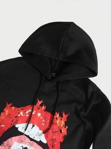 Manfinity EMRG 2pcs Men's Lip Print Hooded Sweatshirt And Drawstring Pants Set