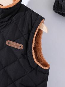 Girls' Thick Padded Vest With Fur Trim, Winter - Black - View 5