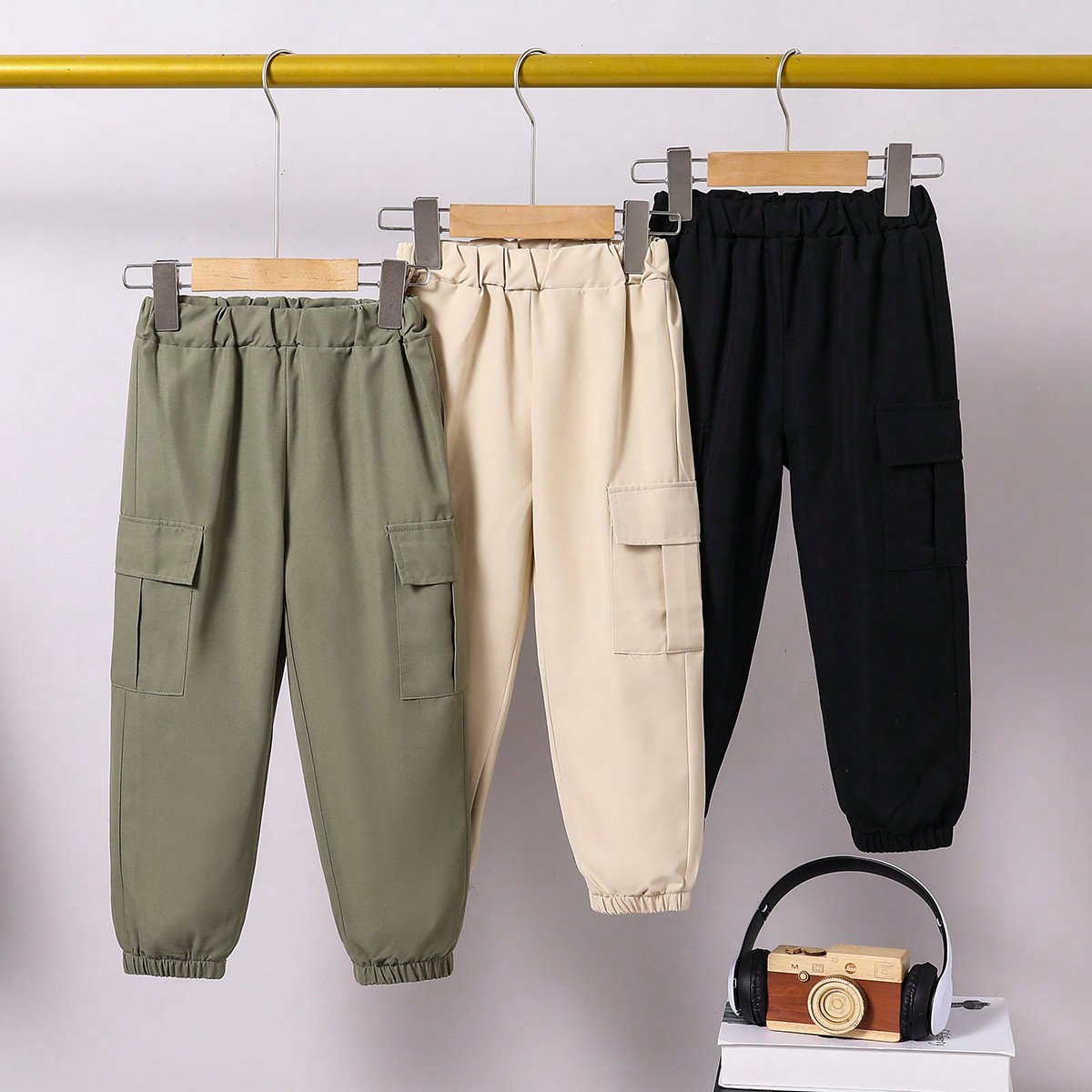 Piezas Pantalones cargo casuales con bolsillos para niños pequeños, cómodos y transpirables, adecuados para salidas, ropa de calle, elegancia otoñ