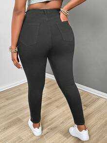 SHEIN SXY Quần Jeans Co Giãn Màu Đen Ôm Body Gợi Cảm Cỡ Lớn - Màu xám đen - Xem 2