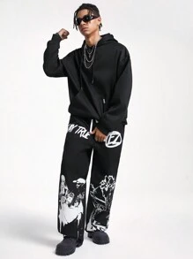 Manfinity VCAY Pantaloni lungi țesăți cu picior drept și imprimați, pentru bărbați