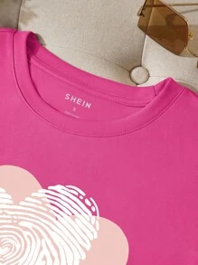 INAWLY 女士休闲心形印花 T 恤，夏季图案 T 恤女士上衣 - 玫紅色 - 查看 4