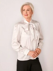 SHEIN LUNE Women's Elegant Leopard Print Jacquard Tie Collar Shirt, Spring Autumn - Apricot - View 5