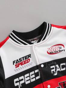 SHEIN Baby Boys Street Motocycle Style Contrast Color Splicing Letter Printed Stand Collar Motorcycle Jacket, Suitable For Autumn/Winter Outerwear - Red and White - View 5