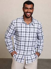 Manfinity Homme Plus Size Men's Casual Plaid Long Sleeve Shirt, Spring/Autumn - Multicolor - View 5