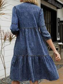 Women's Short Sleeve Denim Dress - Medium Wash - View 4