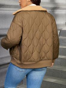 SHEIN Essnce Plus Size Women's Lapel Zip-Up Long Sleeve Fashionable Casual  Green Padded Coat - Army Green - View 2