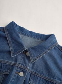 SHEIN CURVE+ Áo khoác denim không co giãn cỡ lớn - Màu xanh lam - Xem 3