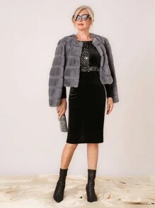 SHEIN LUNE Women's Crew Neck Long Sleeve Sequins Elegant Fitted Dress