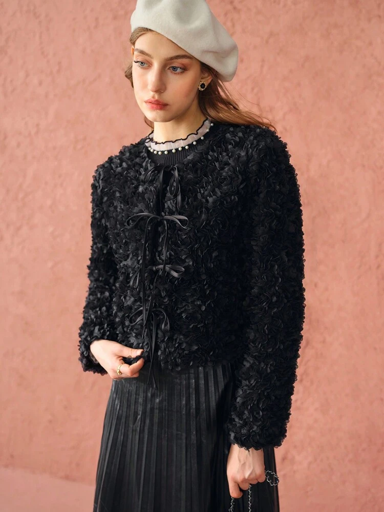 Women's Autumn And Winter Elegant 3D Flower Tie Bow Fall Women Jackets,Festival Outfits,Winter Women Clothes